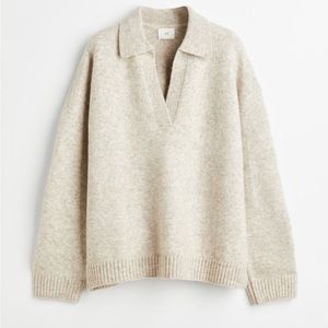 H&M FINE KNIT COLLARED SWEATER LIGHT BEIGE MELANGE